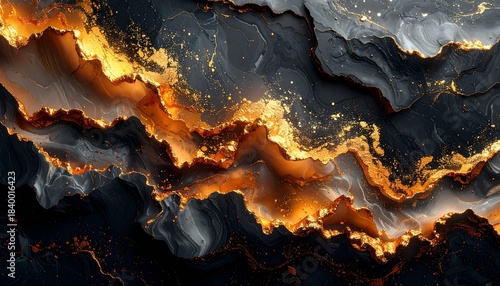 高級感ある金色の金箔と黒背景の抽象的な大理石風背景素材