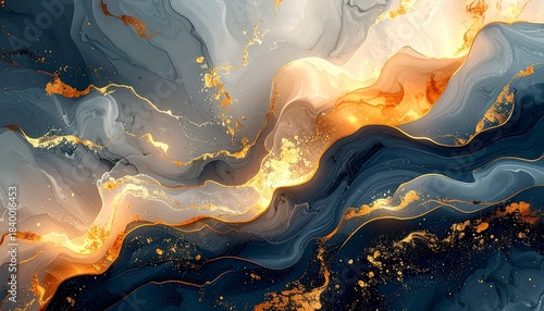 高級感ある金色の金箔と黒背景の抽象的な大理石風背景素材