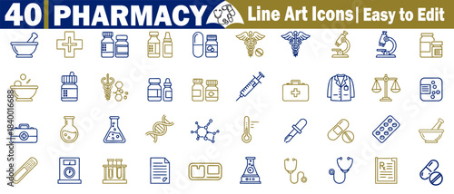 Collection of pharmacy healthcare and medical outline icons set for healthcare business design vector illustration. 