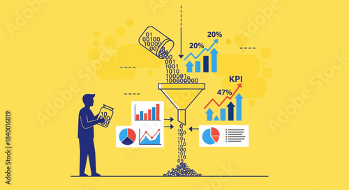 Data analysis and business intelligence funnel concept illustration.