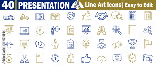 Simple vector of presentation leadership icons set. Representing candidate speech talent management success plan vector illustration. 