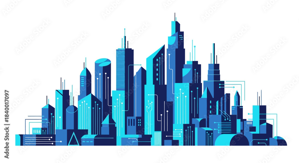 Obraz premium Urban skyline of modern city buildings with architectural design and skyscrapers.