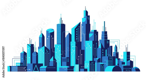 Urban skyline of modern city buildings with architectural design and skyscrapers.