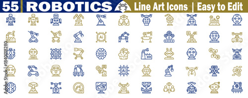 Professional collection of diverse robotics icons. Depicting technological advancements vector illustration. 