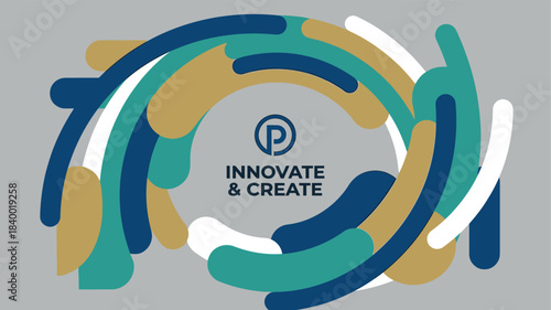 Dynamic Abstract Innovation Concept with Swirling Shapes and "Innovate & Create" Message