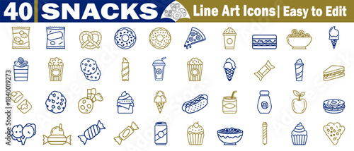 Selection of food line art icons with editable vector, great for a menu or food project vector illustration. 