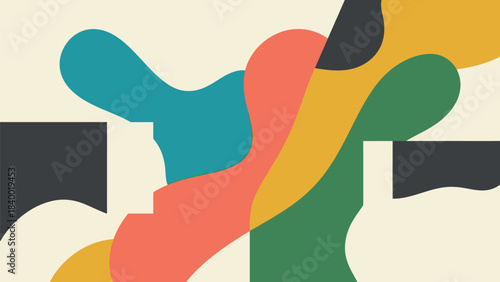 Dynamic Abstract Background with Interlocking Organic Shapes in Modern Flat Design Colors, Graphic Art Illustration