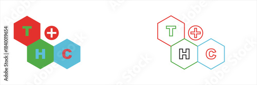 THC tetrahydrocannabinol chemical structure diagram. Scientific illustration of the THC molecule showing its full chemical structure, useful for education, research content.

