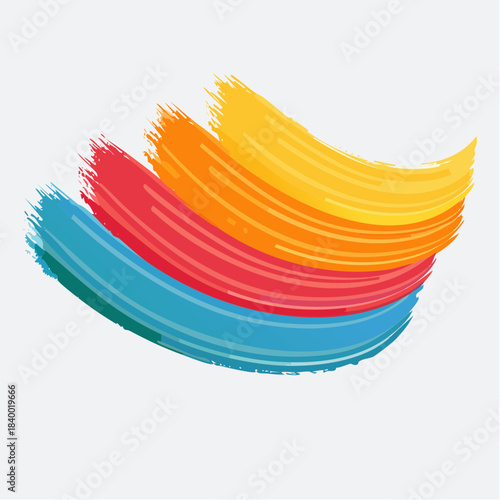 Vibrant and dynamic illustration featuring a layered composition of four distinct, textured brush strokes in a lively spectrum of colors, evoking creativity and artistic flair