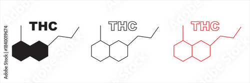 THC tetrahydrocannabinol chemical structure diagram. Scientific illustration of the THC molecule showing its full chemical structure, useful for education, research content.

