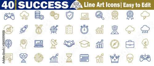 Set of forty success icons in a simple line art style, easy to edit and customize, vector illustration. 