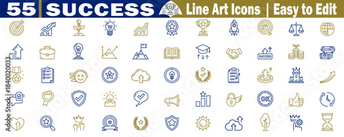 Set of fifty-five success icons in a simple line art style, easy to edit and customize vector illustration. 