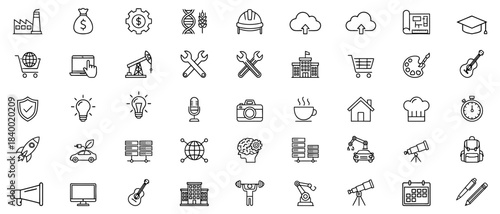 Set of icons representing diverse industries, engineering science, development, and architecture vector illustration. 