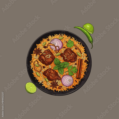 Mutton Biriyani icon flat vector design.