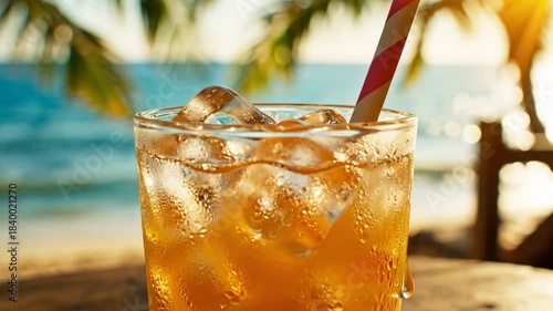 Refreshing iced tea on a tropical beach vacation.