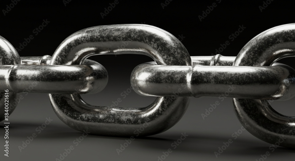 Fototapeta premium Metallic chain links close up on dark background