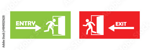 Entry and exit sign vector illustration for directional navigation and wayfinding design
