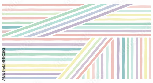 Modern abstract geometric pattern composed of soft pastel colored stripes, artistically arranged to create a cheerful and versatile background or decorative design element