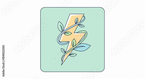 Green Energy Lightning Bolt Icon with Leaves Representing Sustainable Power and Eco-Friendly Technology