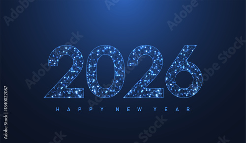 Christmas poster template 2026 in the style of new digits electronic technology. Tech digital banner or header 2026 New year. New year, merry christmas 2026 congratulations card in cyber design