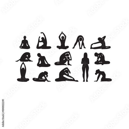 Yoga and meditation silhouette set