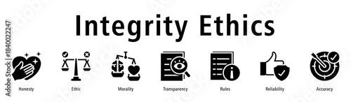 Integrity ethics icon vector concept with honesty, strong ethics, morality, transparency, rules, and reliable values for professional conduct.