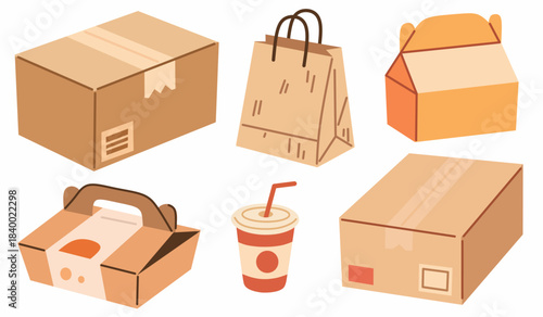 Packaging Illustration Set in Flat Style for Branding and Commerce