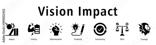 Vision impact icon vector concept showing impact, power, determination, innovation, consistency, and strong strategic direction.