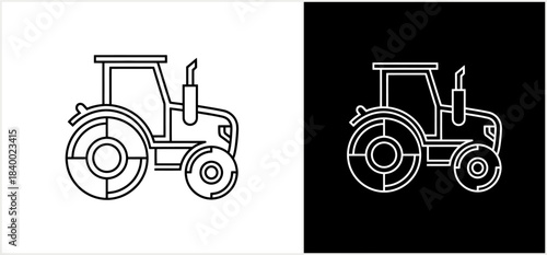 Simple Line Art Icon of a Tractor.
