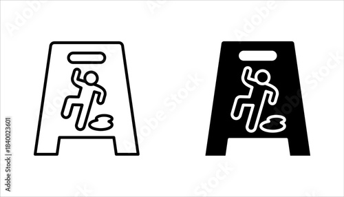 slippery wet floor icon set. warning caution wet floor. cleaning in progress sign. vector illustration on white background