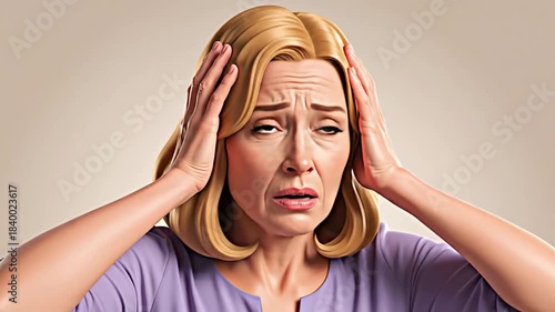 Woman Experiencing Stress, Anxiety And Headache: A Collection Of Various Emotions