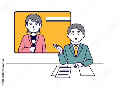 ニュースキャスターの報道番組イメージ素材