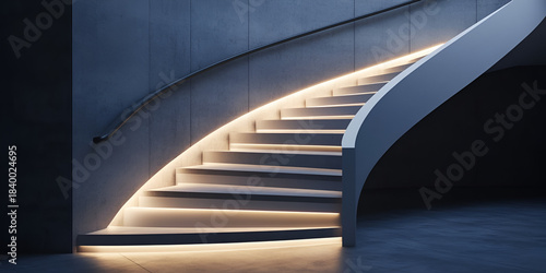 Elegant Staircase Illuminated with Motion Sensor LED Lighting