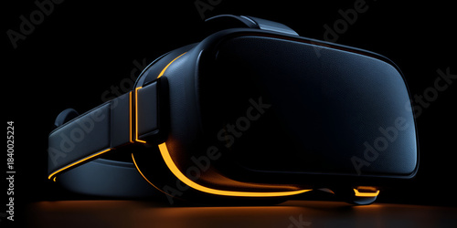 Elegant VR Headset with Leather Padding and Glowing Triangular Accent