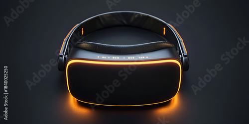 Elegant VR Headset with Leather Padding and Glowing Triangular Accent