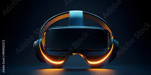 Elegant VR Headset with Leather Padding and Glowing Triangular Accent