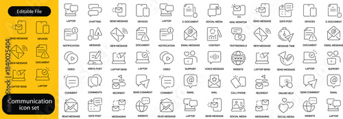 Communication set of web icons in line style. Speaking signs for web and mobile app. Contact us, discussion, speech bubble, talking, consultation, conversation chat. Vector illustration