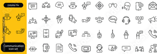Communication set of web icons in line style. Speaking signs for web and mobile app. Contact us, discussion, speech bubble, talking, consultation, conversation chat. Vector illustration