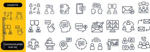 Communication set of web icons in line style. Speaking signs for web and mobile app. Contact us, discussion, speech bubble, talking, consultation, conversation chat. Vector illustration