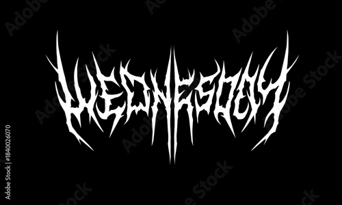 Wednesday typography vector in symmetrical shapes dark metal lettering style for streetwear, t-shirt print apparel, sticker, poster, band underground logo and more