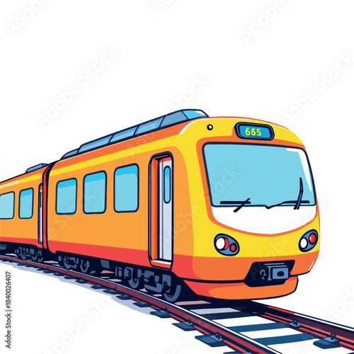 Vsai commuter train traveling on railway cartoon illustration