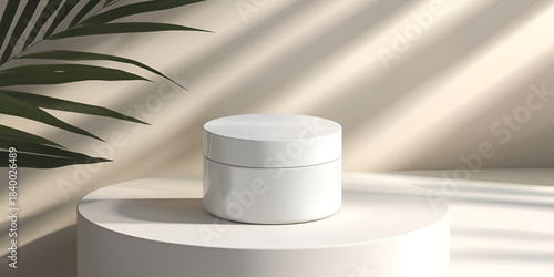 Face Cream Jar Mockup in Minimal Curved Wall Setting