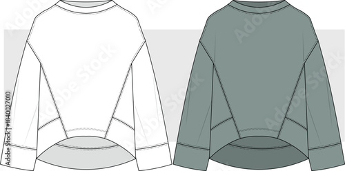 Unisex sweatshirt fashion technical drawing, illustration. Oversize sweatshirt sweater vector, CAD, Mockup.
