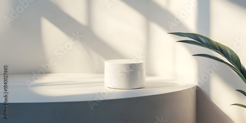 Face Cream Jar Mockup in Minimal Curved Wall Setting