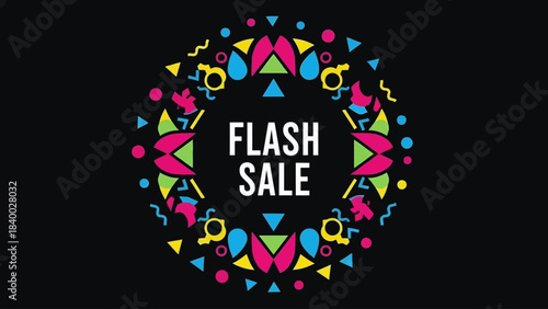 Colorful Abstract Geometric Flash Sale Design with Text.