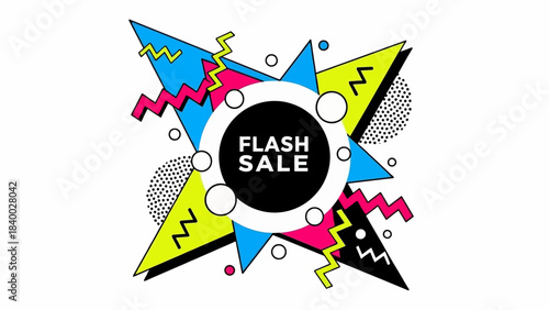 Flash Sale banner in vibrant 1980s Memphis design style.