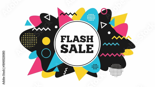 Flash Sale Announcement with Colorful Geometric Shapes and Design.