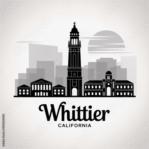 Whittier California Skyline Silhouette — Historic Suburban City Near Los Angeles Vector Illustration