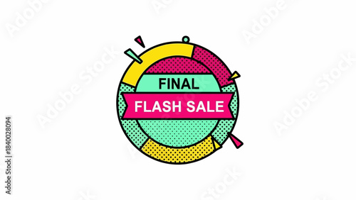 Vibrant Pop Art Style Final Flash Sale Badge with Geometric Shapes and Halftone Dots.