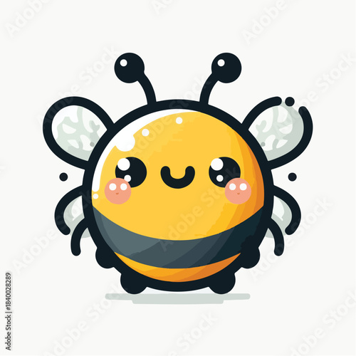 Cute smiling round bee character vector illustration.